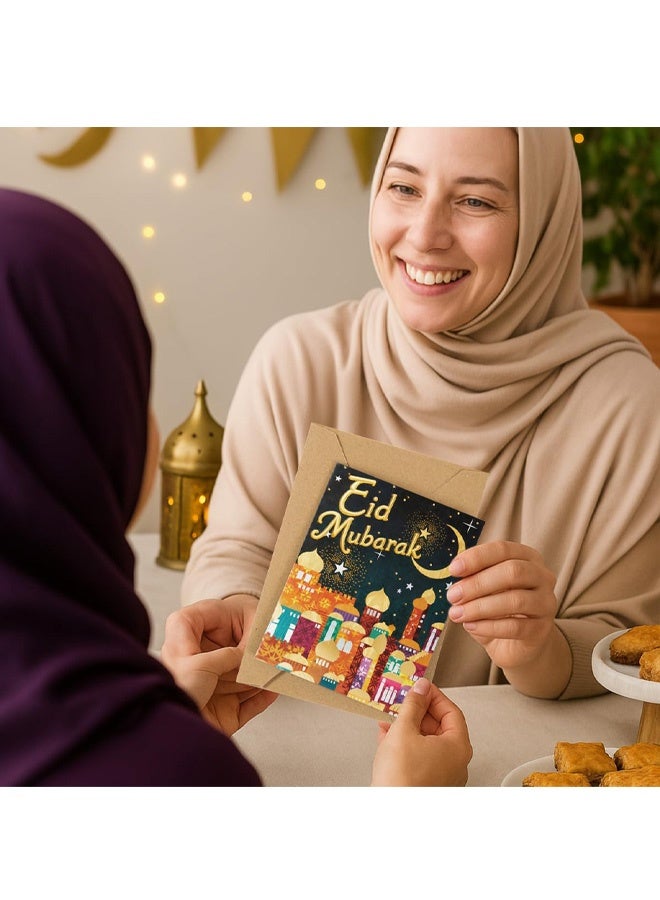 مجموعة بطاقات تهنئة عيد مبارك مكونة من 6 قطع، تصميمات مسجد، بطاقات رمضان سوداء مع مغلفات، تشكيلة بطاقات فارغة، هدايا تهنئة للعطلات الدينية لمستلزمات تزيين الحفلات الإسلامية الإسلامية - Image 4